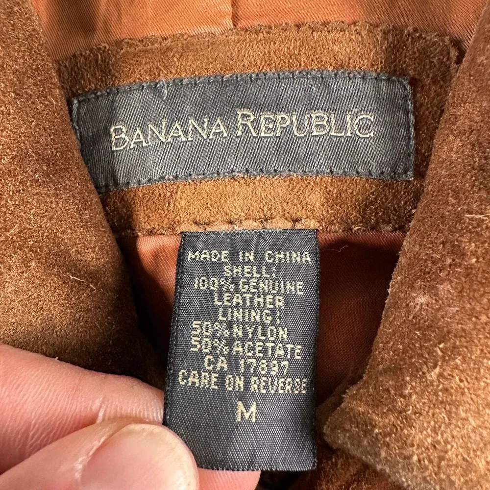 Vtg Banana Republic‎ Jacket Mens M Brown Suede Leather Zip Front Casual Lined